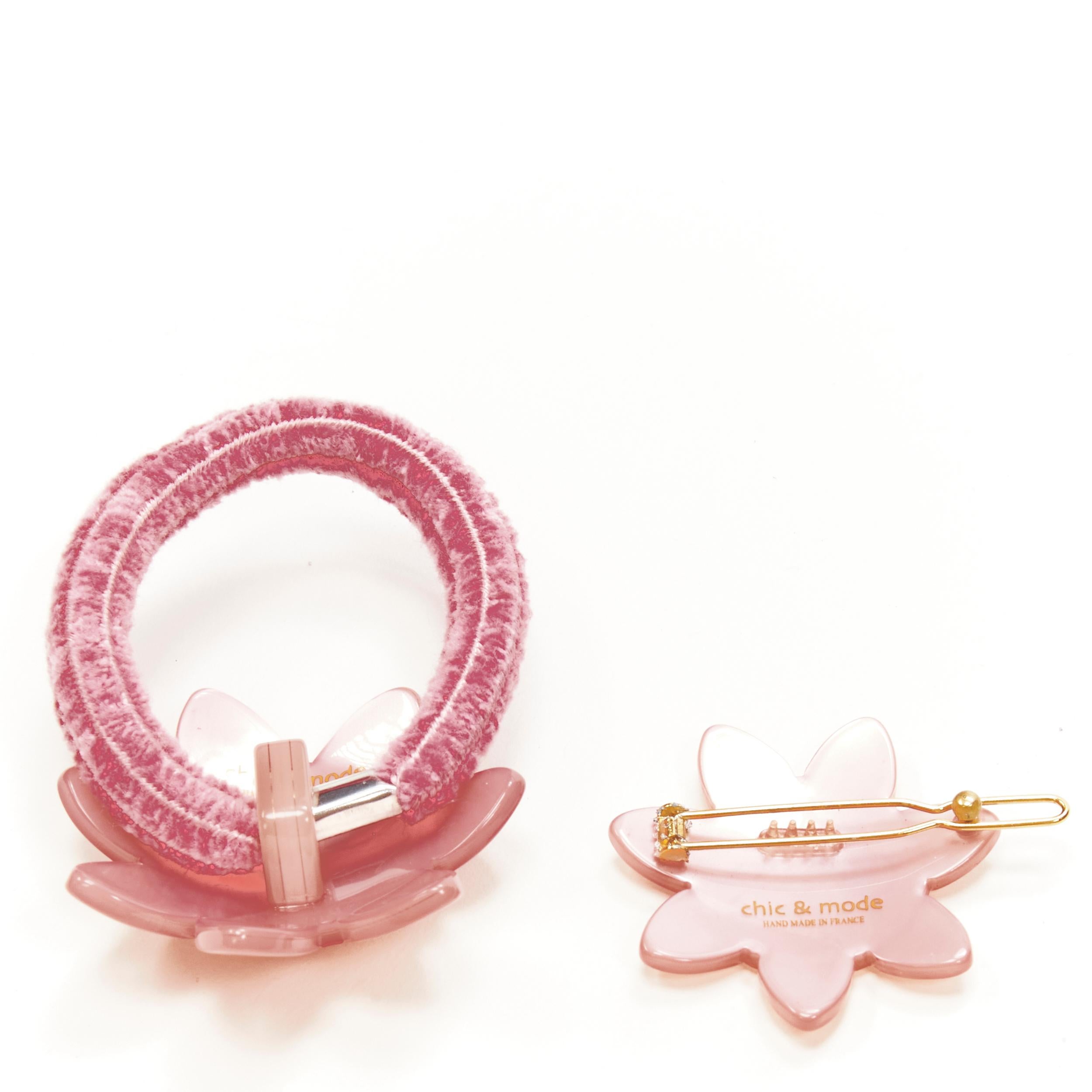 Pink CHIC & MODE Alexandre Zouari pink crystal smiley flower acrylic hair tie clip X2 For Sale