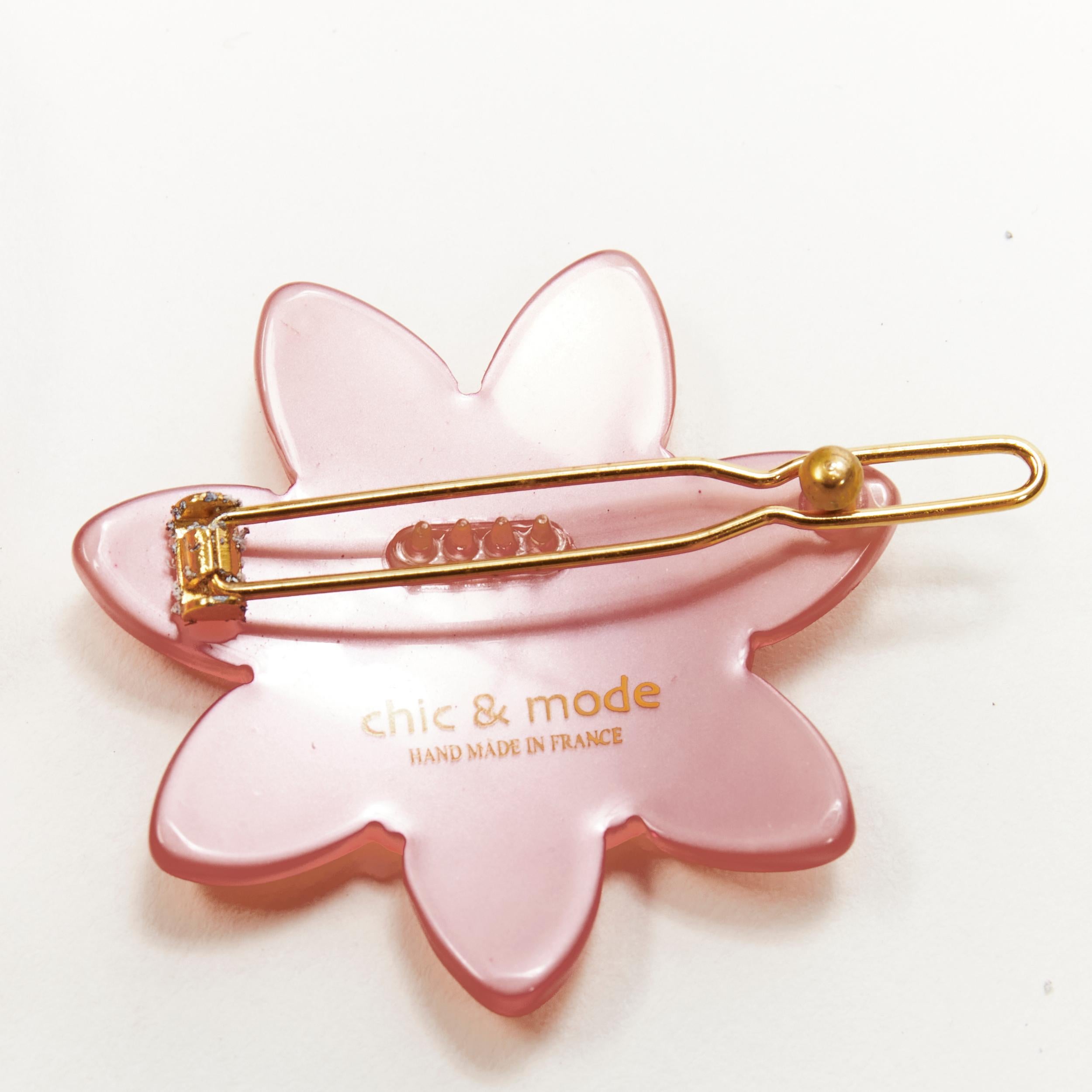CHIC & MODE Alexandre Zouari pink crystal smiley flower acrylic hair tie clip X2 In Good Condition For Sale In Hong Kong, NT