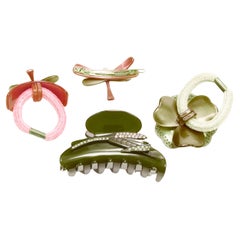 CHIC & MODE Alexandre Zouari rosa grün Libelle Blume Haar Klemme Clip Krawatte X4