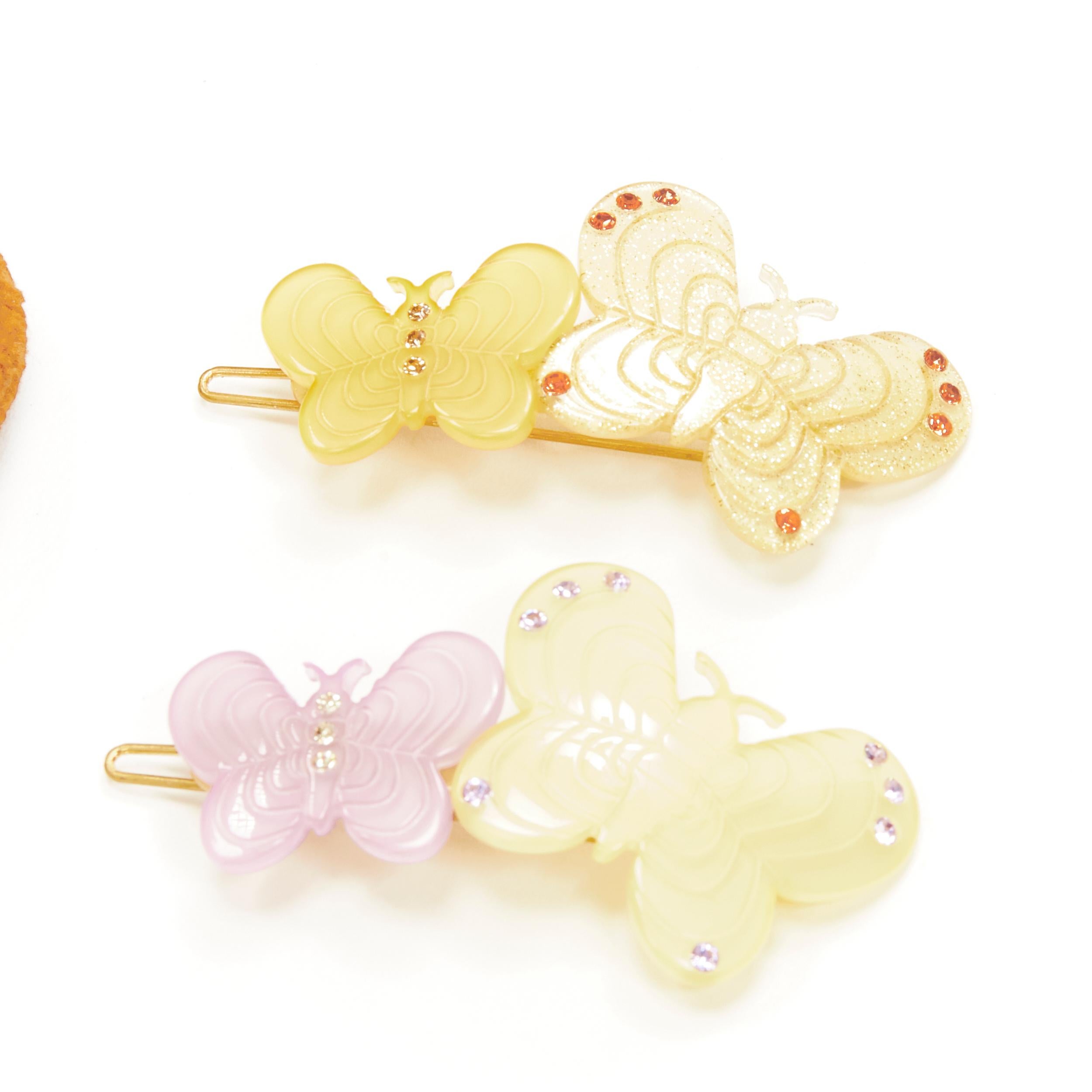 Yellow CHIC & MODE Alexandre Zouari yellow pastel crystal butterfly acrylic clip tie X3 For Sale