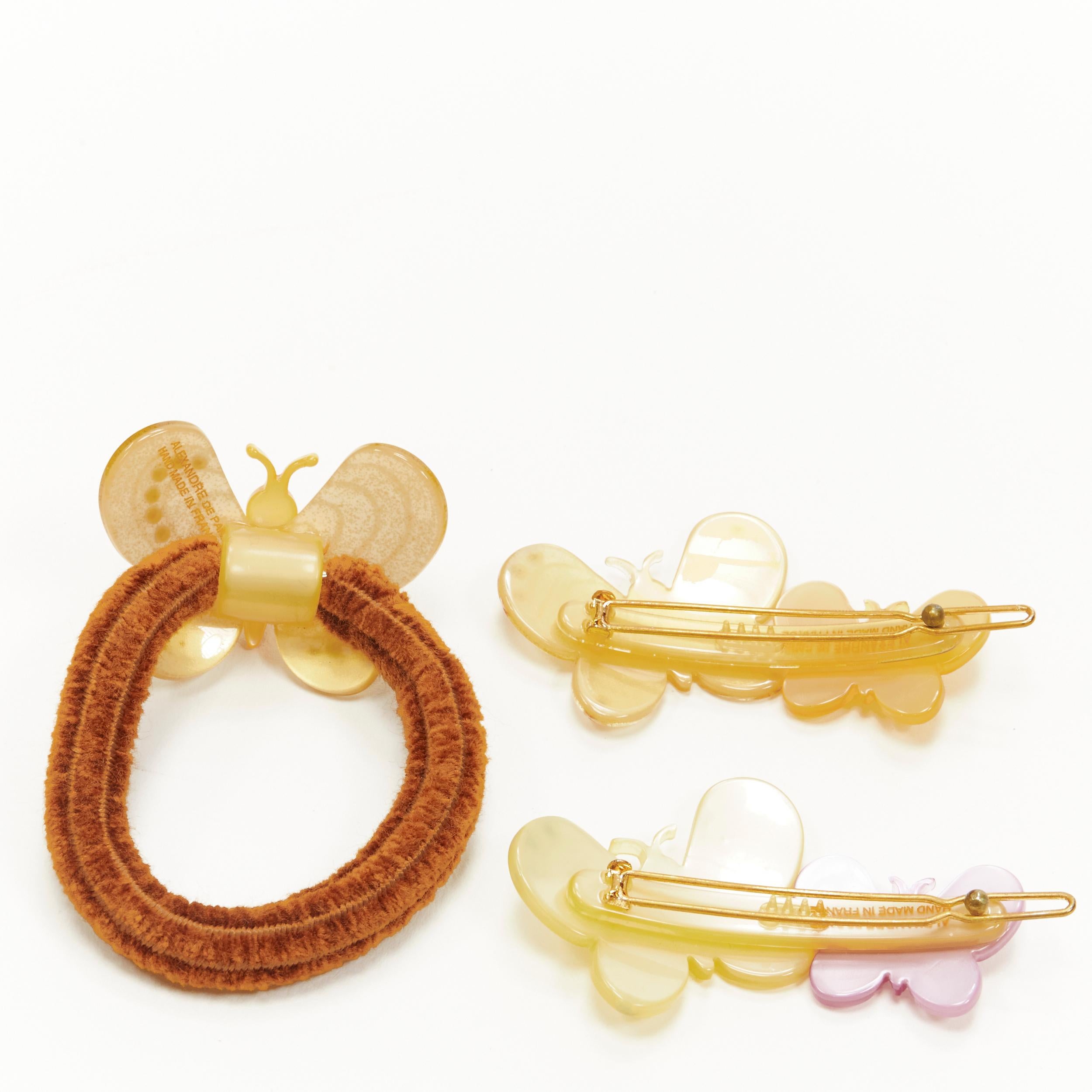 Women's CHIC & MODE Alexandre Zouari yellow pastel crystal butterfly acrylic clip tie X3 For Sale