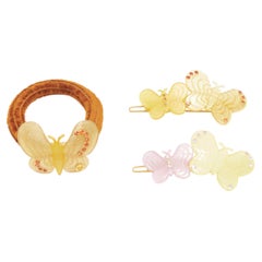 CHIC & MODE Alexandre Zouari yellow pastel crystal butterfly acrylic clip tie X3