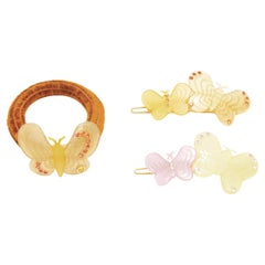 CHIC & MODE Alexandre Zouari yellow pastel crystal butterfly acrylic clip tie X3