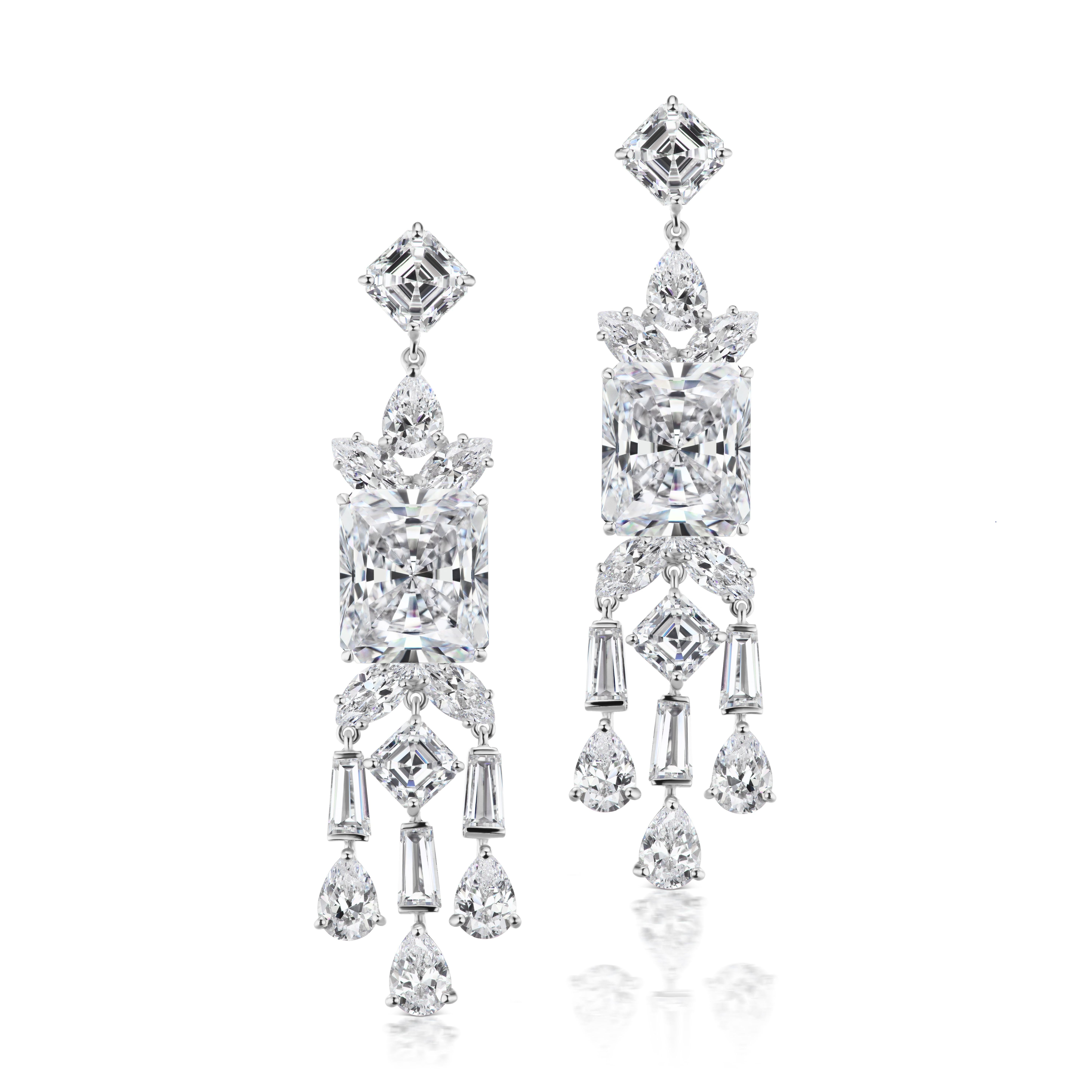 Chic Modern Art Deco Style Cubic Zirconia Fringe Earrings In New Condition In New York, NY
