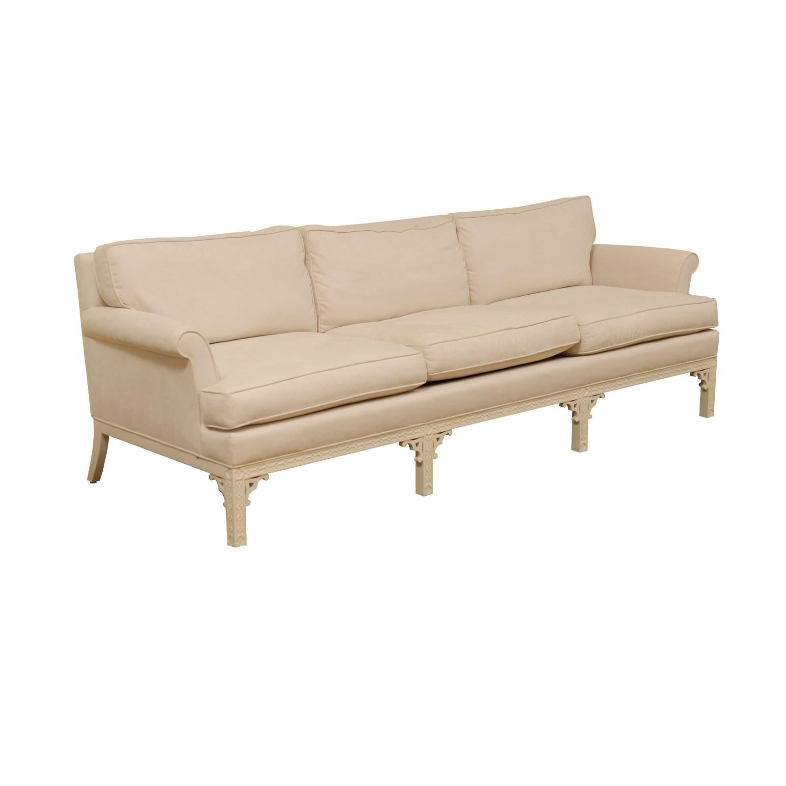 Chic Modern Chippendale Sofa by Erwin-Lambeth, circa 1965, Pair Available  For Sale 4