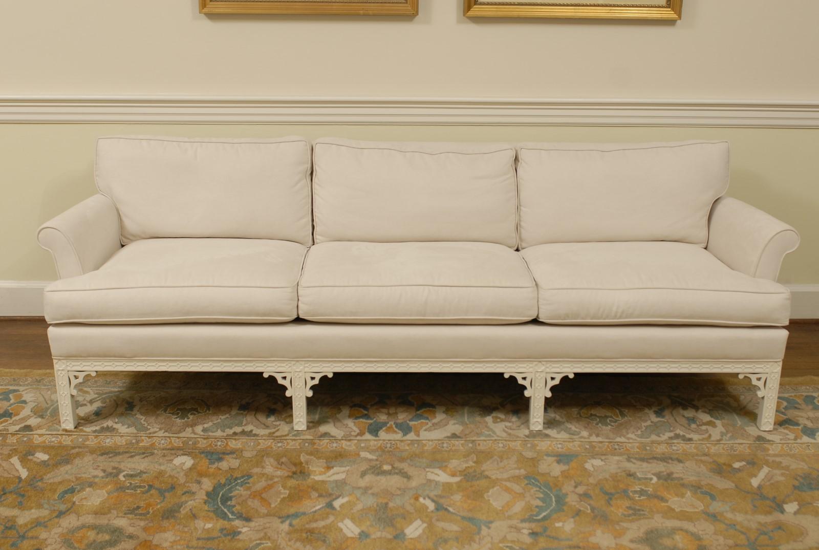 Chic Modern Chippendale Sofa by Erwin-Lambeth, circa 1965, Pair Available  In Excellent Condition For Sale In Atlanta, GA
