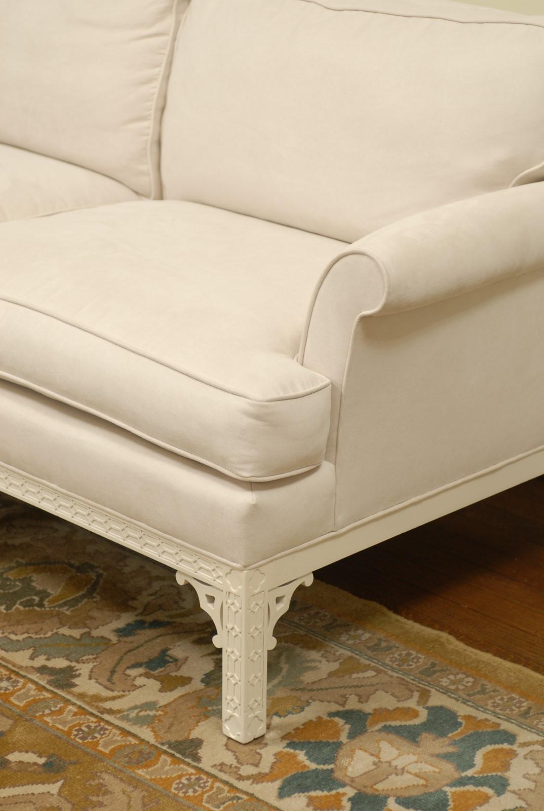 Mahogany Chic Modern Chippendale Sofa by Erwin-Lambeth, circa 1965, Pair Available For Sale