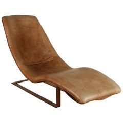 Chic Modern Leather and Iron Chaise Lounge
