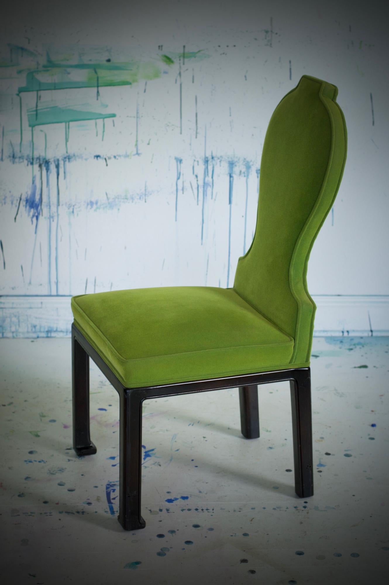 American Chic Modernist Dining Chairs in Green Mohair