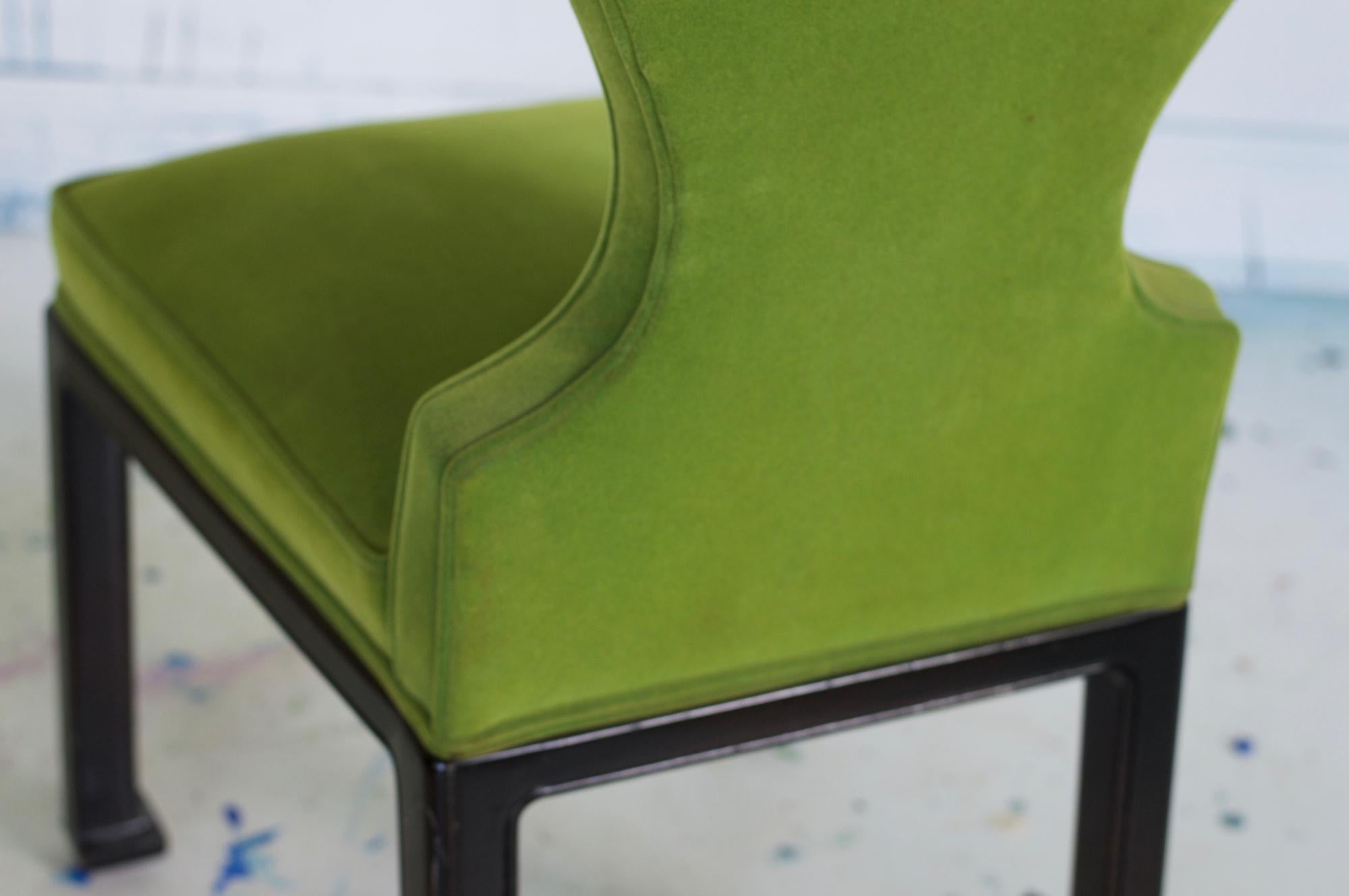 Chic Modernist Dining Chairs in Green Mohair In Good Condition In Charlottesville, VA