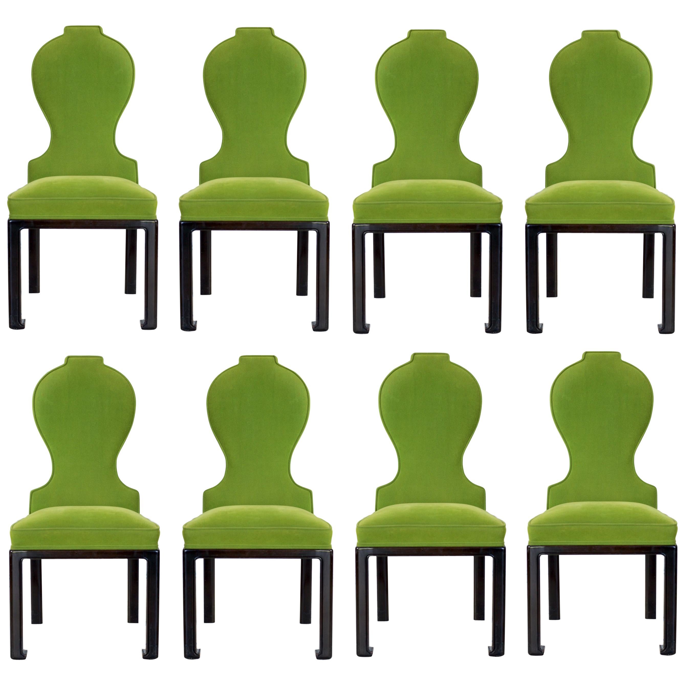 Chic Modernist Dining Chairs in Green Mohair