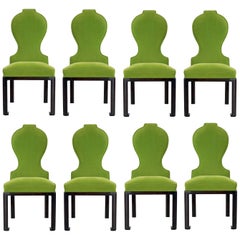 Chic Modernist Dining Chairs in Green Mohair
