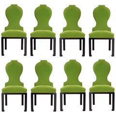 Chic Modernist Dining Chairs in Green Mohair