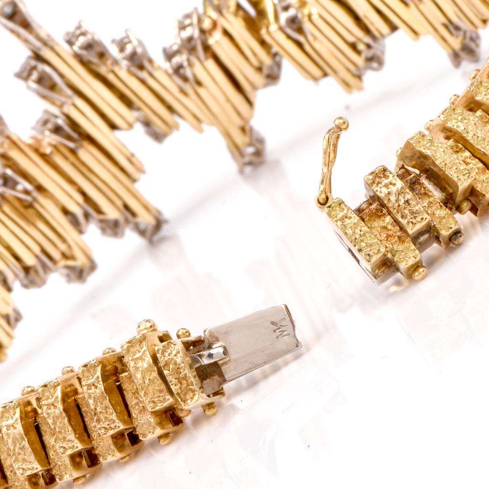 Women's Chic Nugget Textured Yellow Gold Diamond Link Bracelet