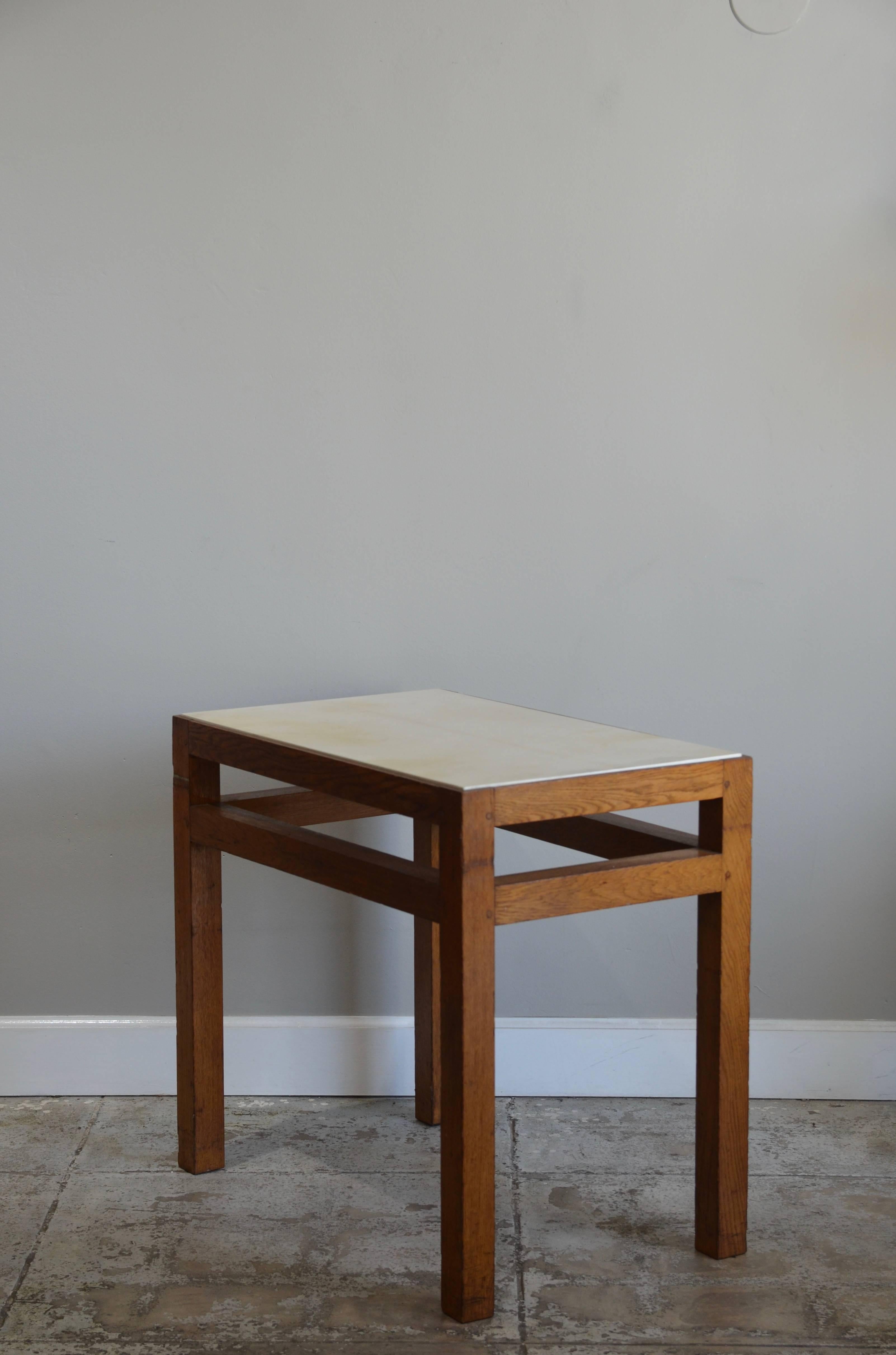 Chic Oak and Parchment 'Tenon' Side Table or Night Stand by Design Frères In New Condition For Sale In Los Angeles, CA