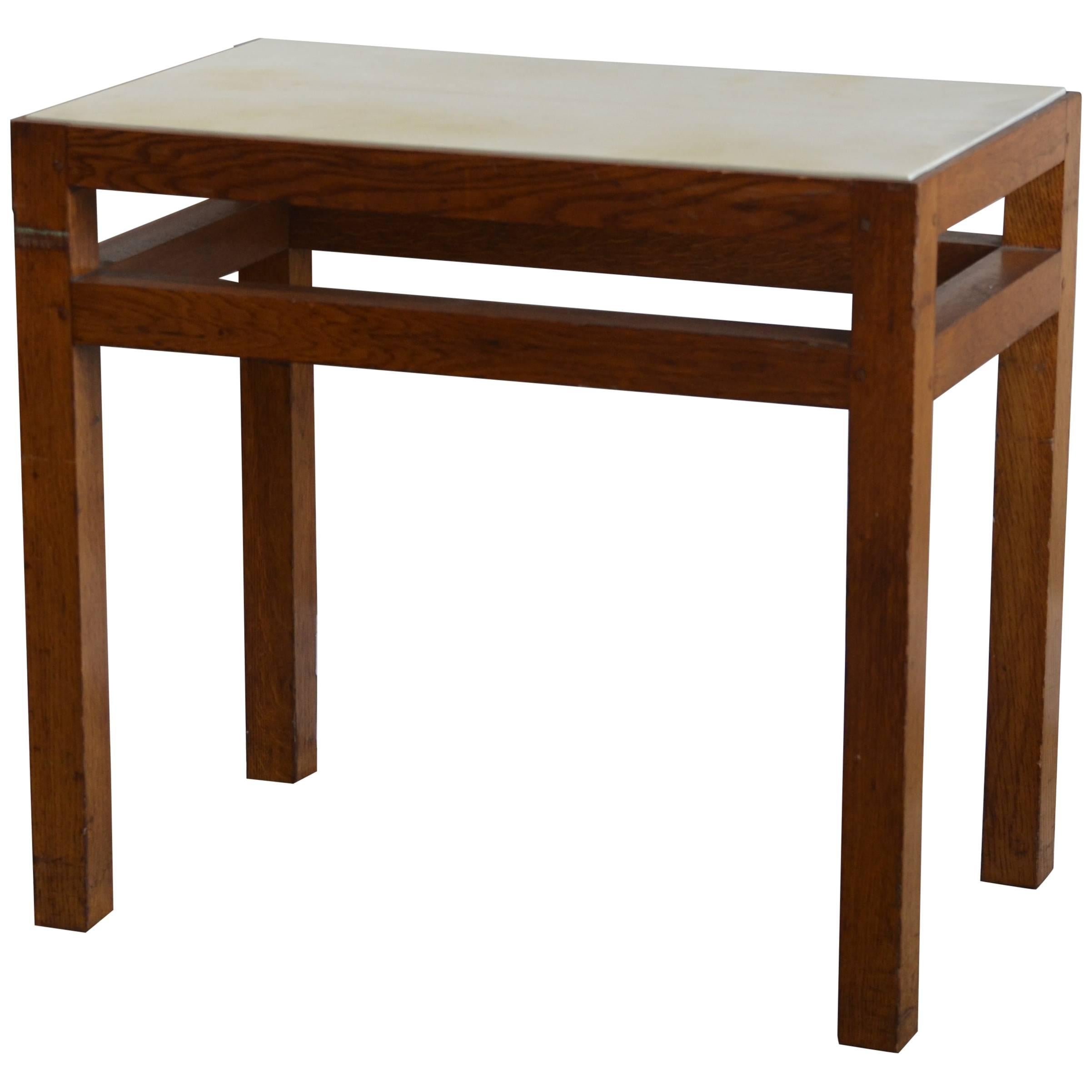 Chic Oak and Parchment 'Tenon' Side Table or Night Stand by Design Frères For Sale
