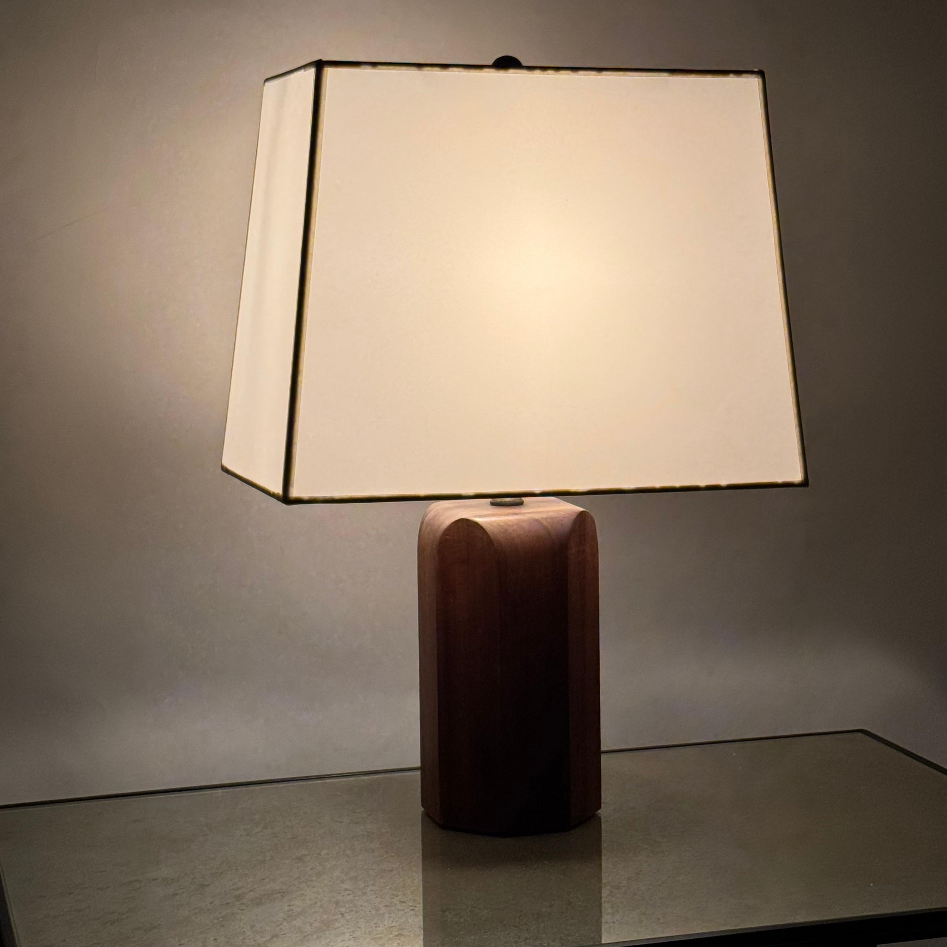 Chic Octagonal Walnut Desk Lamp with Custom Shade and Diffuser For Sale 2