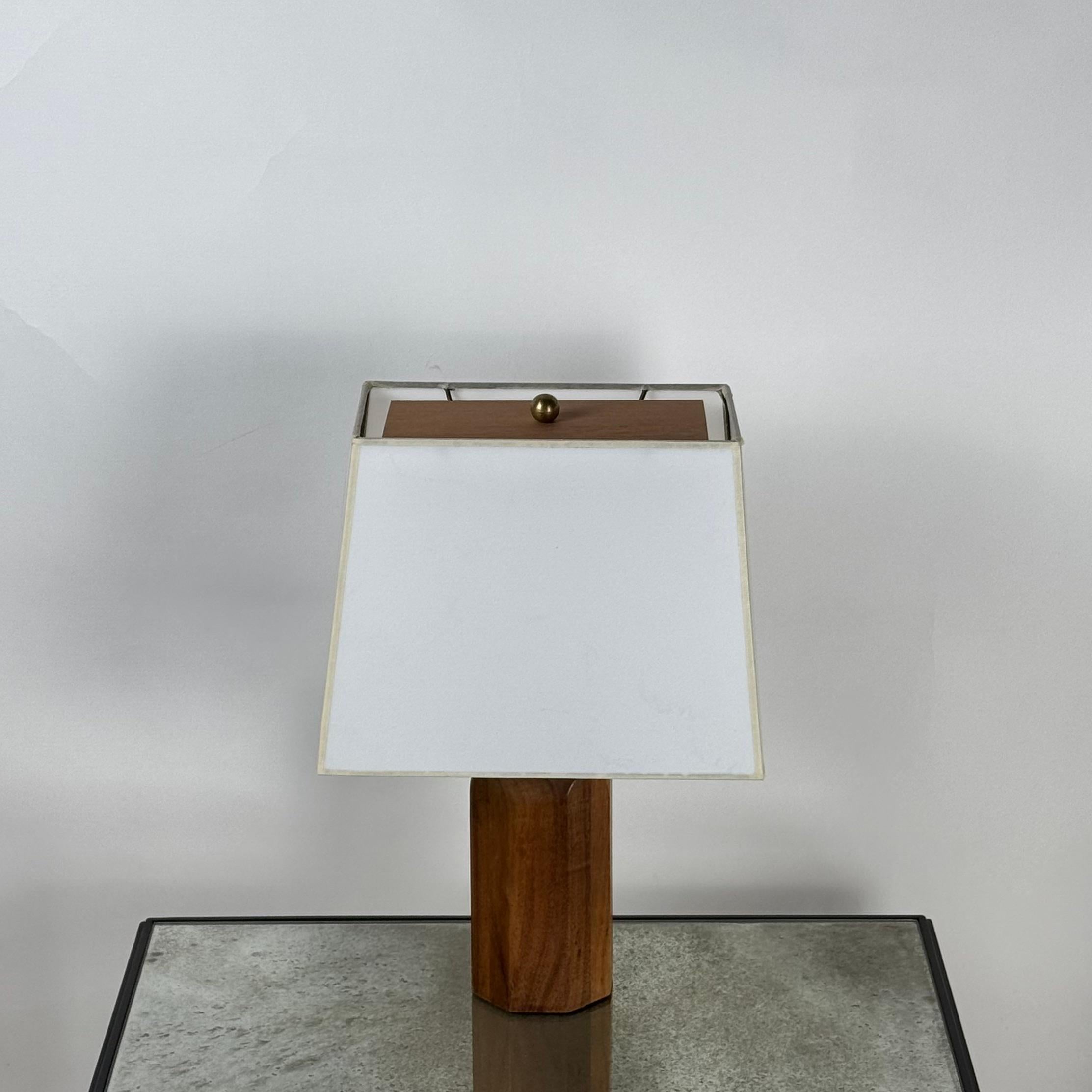 Modern Chic Octagonal Walnut Desk Lamp with Custom Shade and Diffuser For Sale
