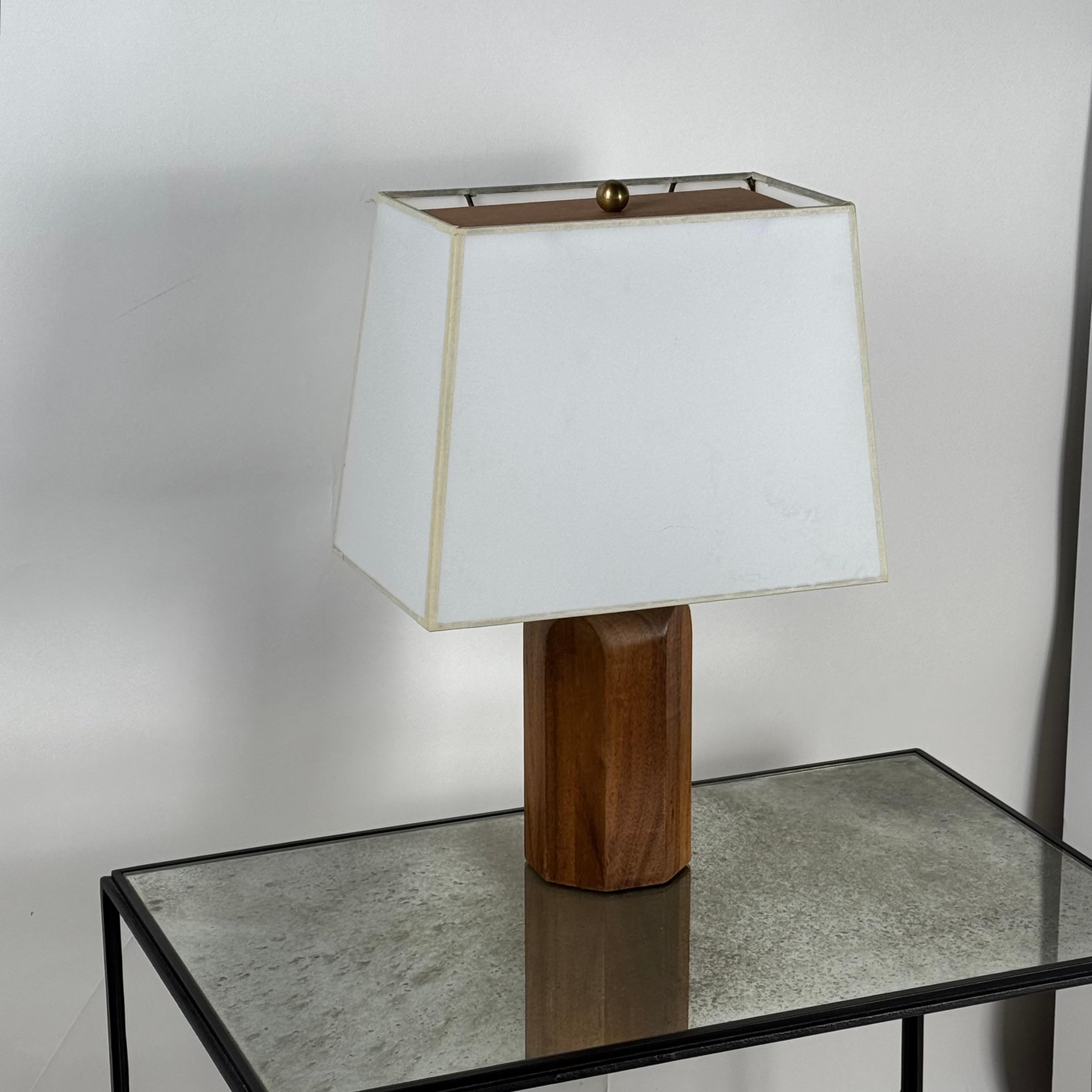 American Chic Octagonal Walnut Desk Lamp with Custom Shade and Diffuser For Sale