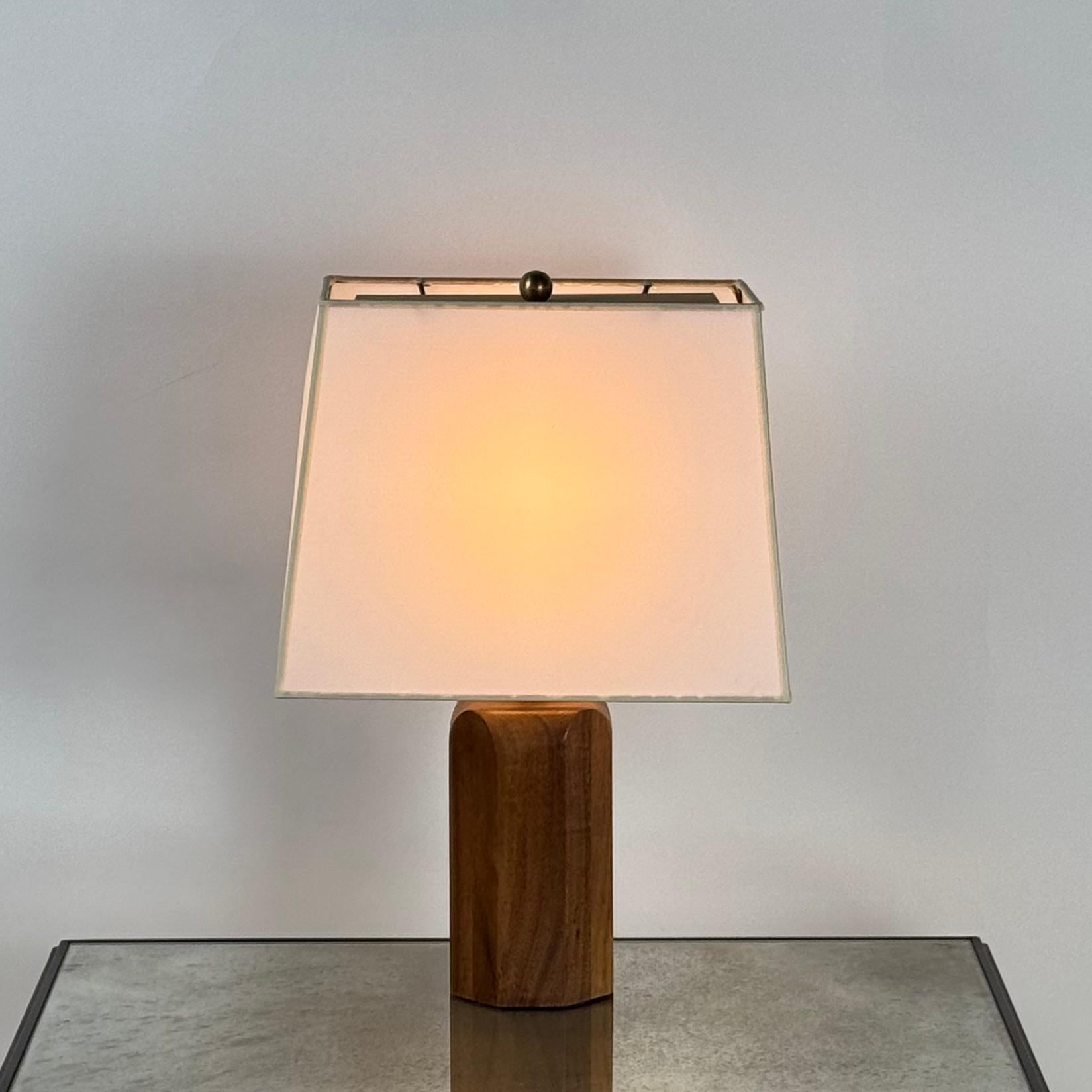 Mid-20th Century Chic Octagonal Walnut Desk Lamp with Custom Shade and Diffuser For Sale
