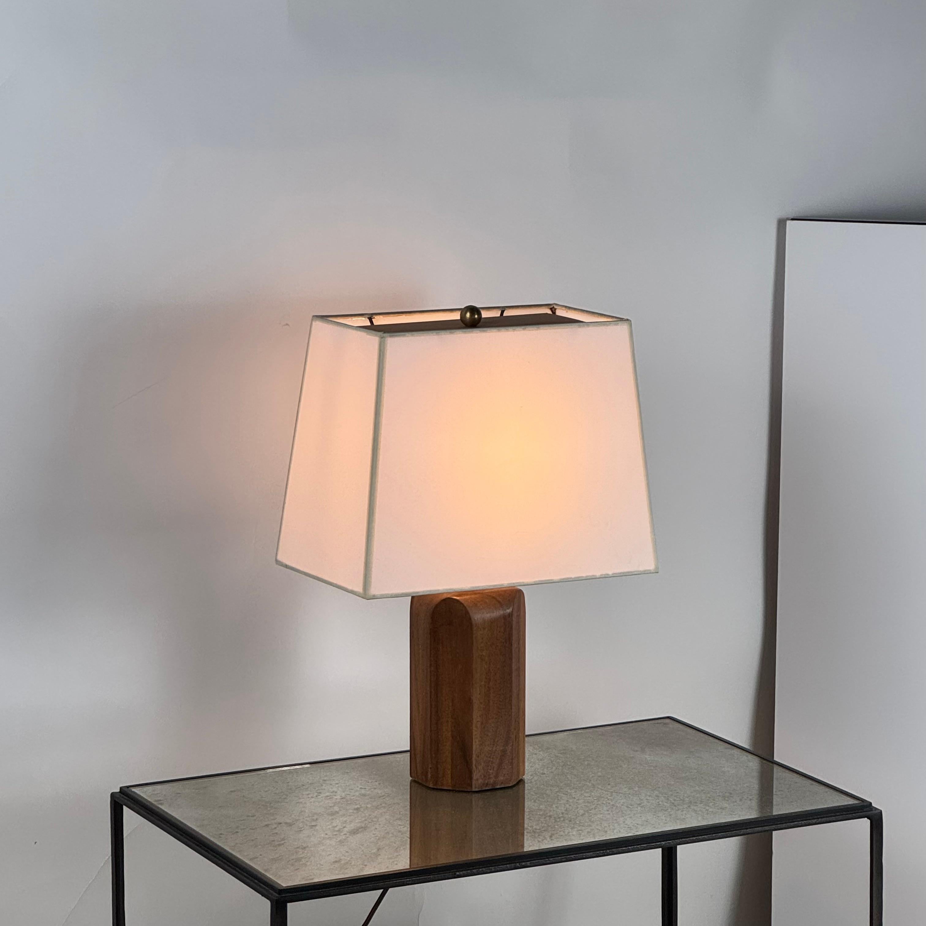 Paper Chic Octagonal Walnut Desk Lamp with Custom Shade and Diffuser For Sale