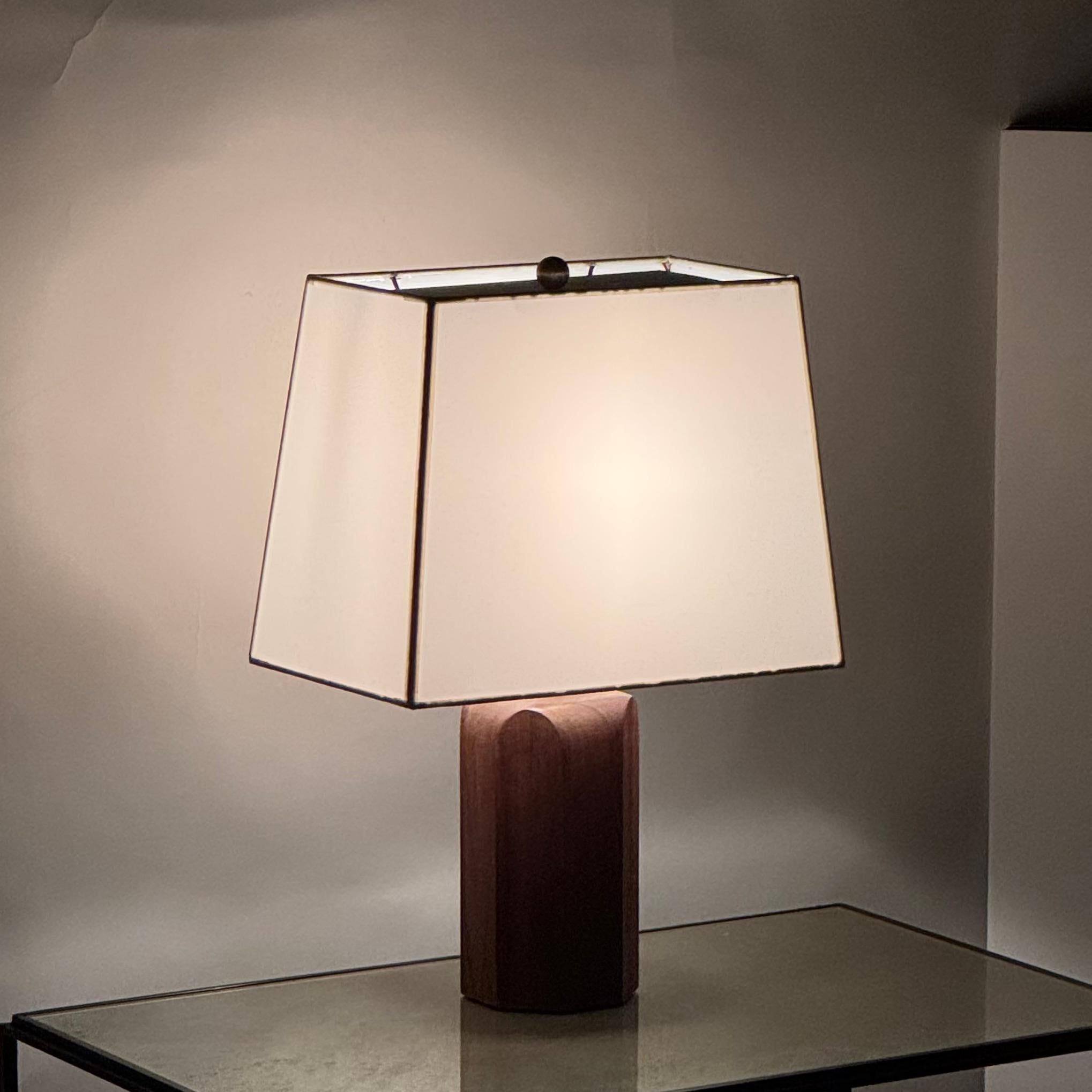 Chic Octagonal Walnut Desk Lamp with Custom Shade and Diffuser For Sale 1