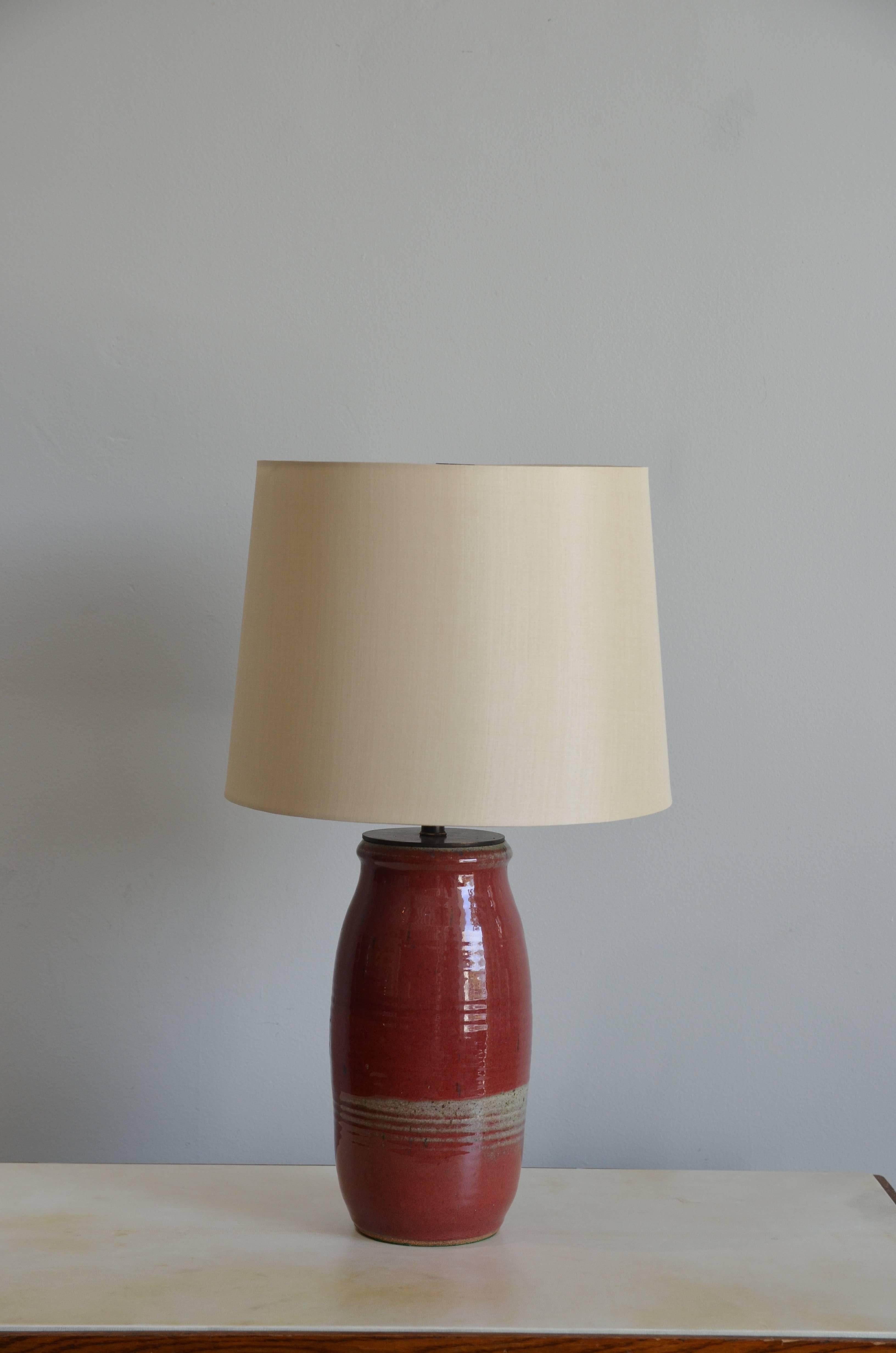 Organic Modern Chic Oxblood Lamp with Custom Cream Silk Shade