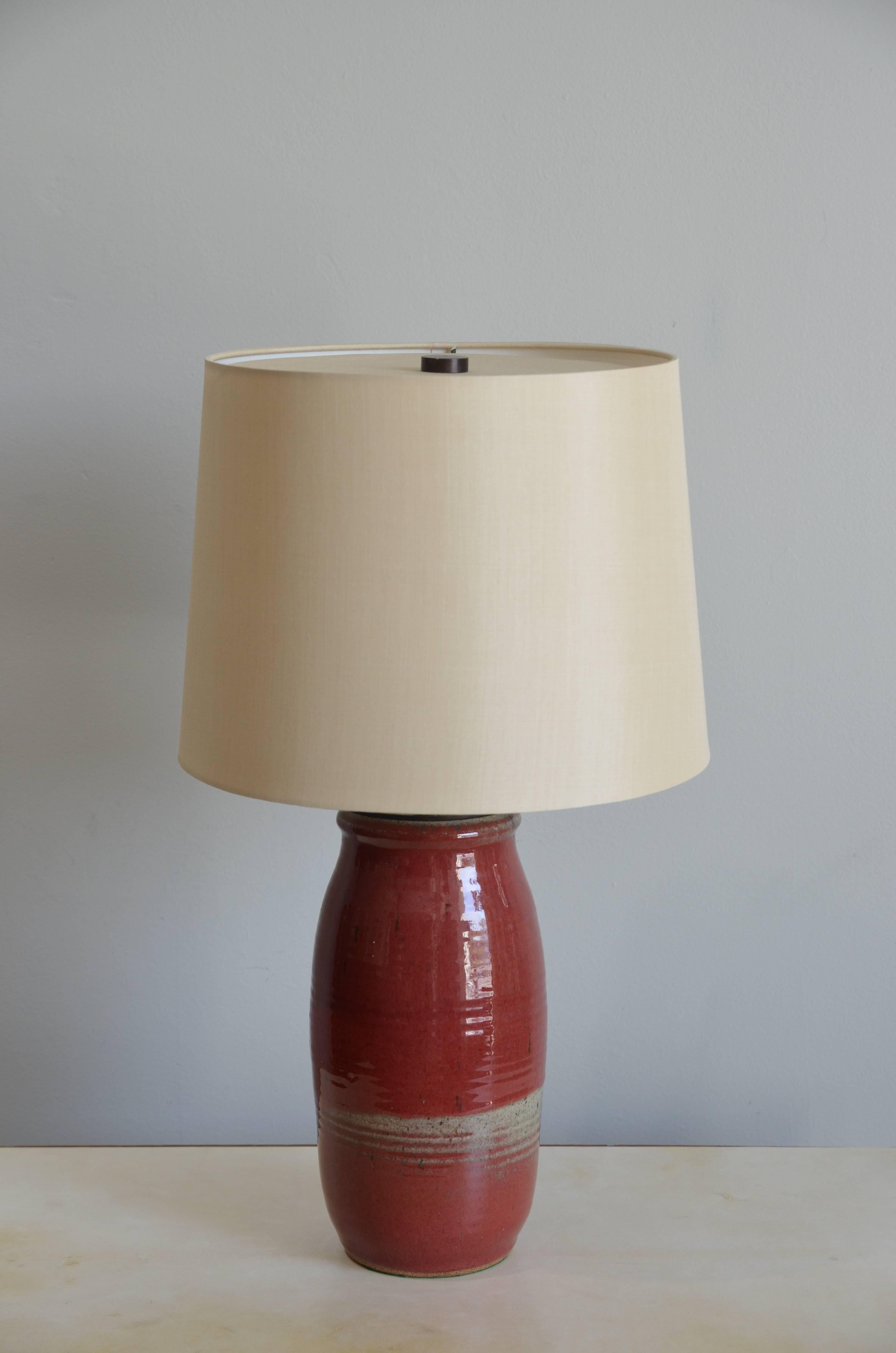 American Chic Oxblood Lamp with Custom Cream Silk Shade