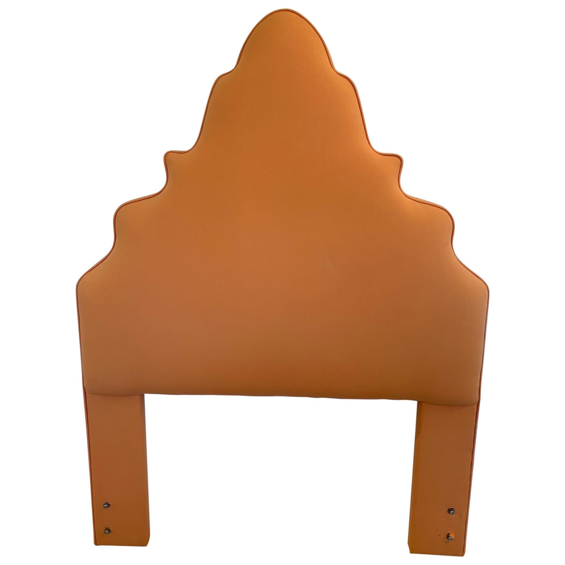 Chic Padded Pagoda Shaped Cantelope Upholstered Twin Headboard