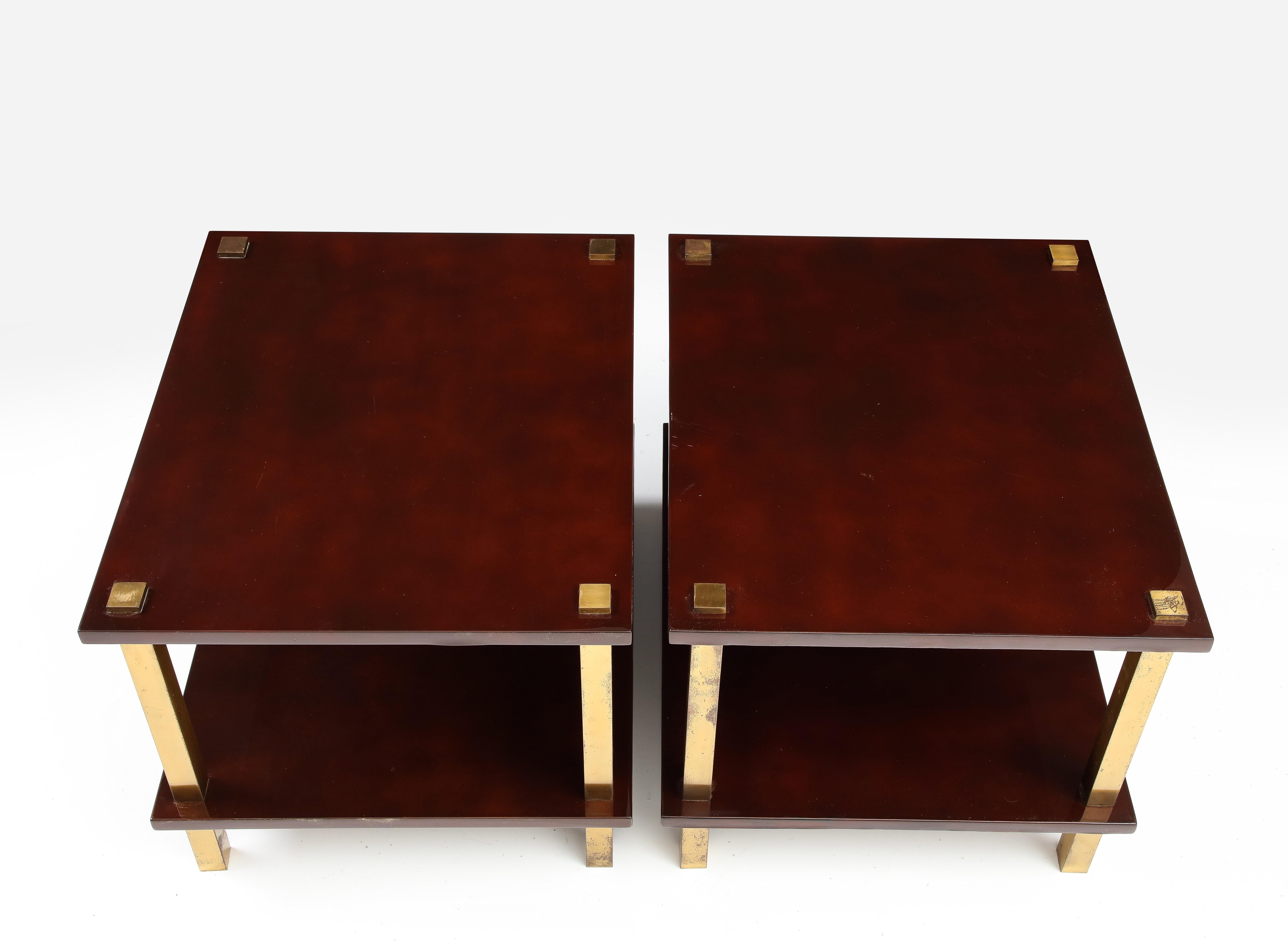 Chic Pair French Lacquered Wood and Gilt Bronze Side Tables 5