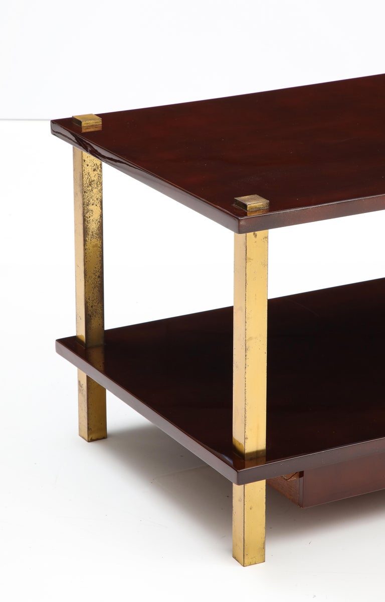 Chic Pair French Lacquered Wood and Gilt Bronze Side Tables For Sale 7