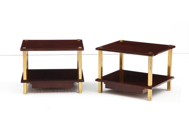 Chic Pair French Lacquered Wood and Gilt Bronze Side Tables For Sale 8