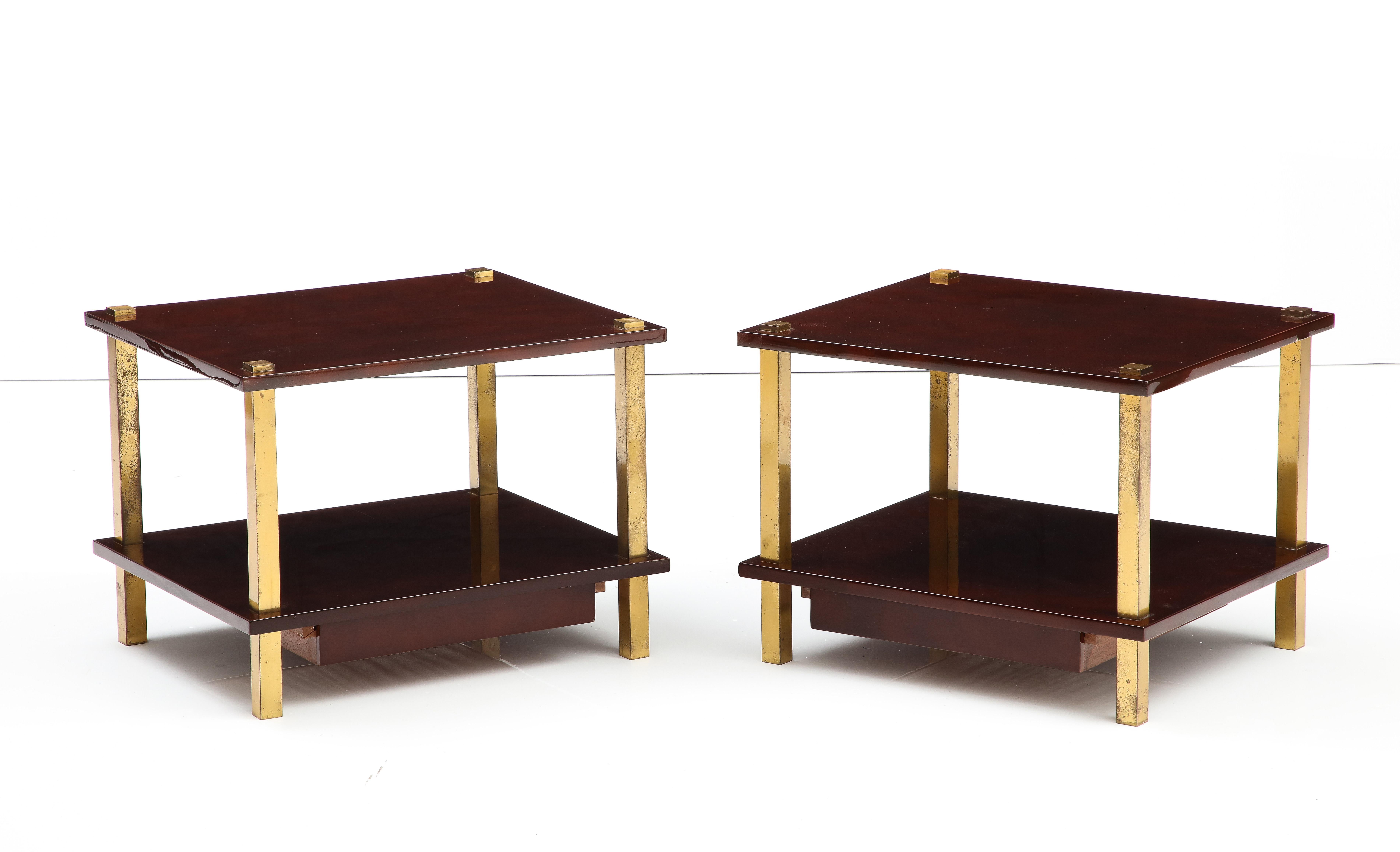 Chic Pair French Lacquered Wood and Gilt Bronze Side Tables 9