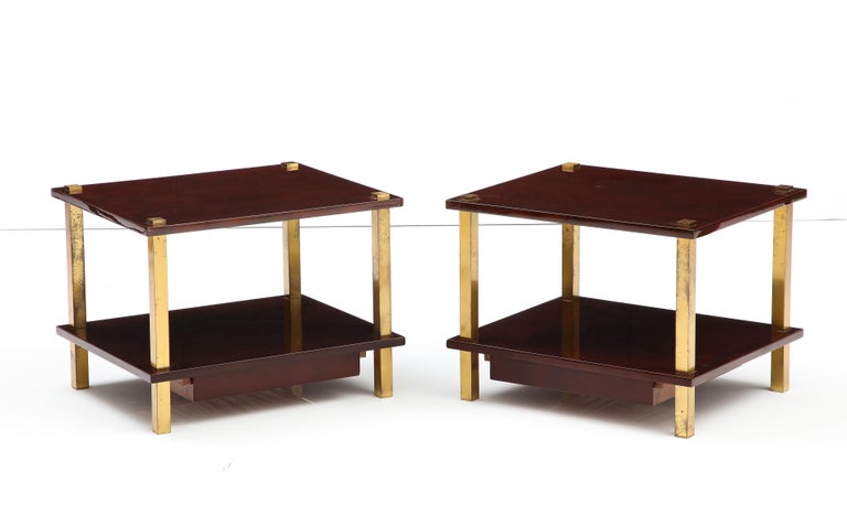 Chic Pair French Lacquered Wood and Gilt Bronze Side Tables For Sale 9