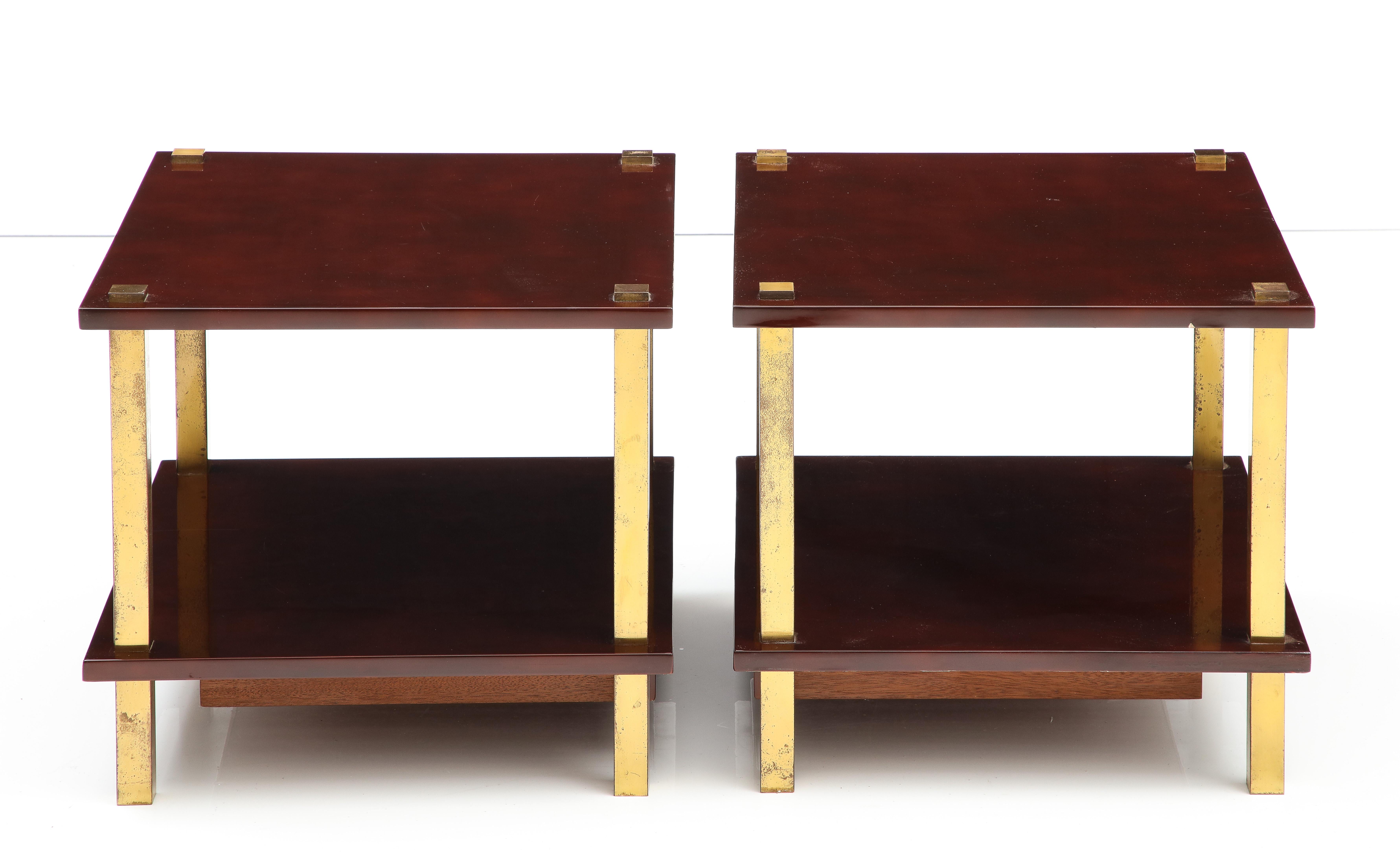 Chic Pair French Lacquered Wood and Gilt Bronze Side Tables 2