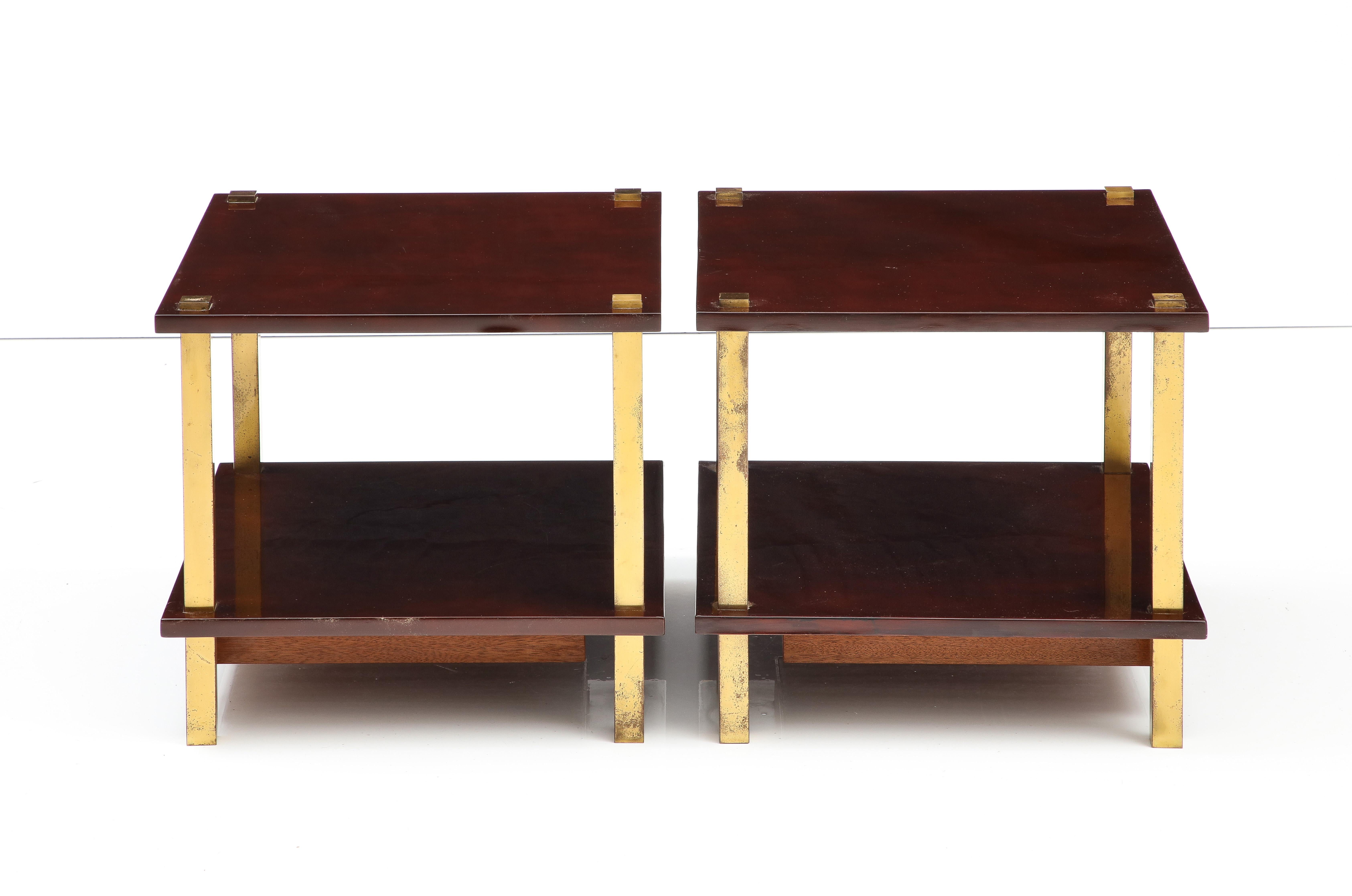 Chic Pair French Lacquered Wood and Gilt Bronze Side Tables 3