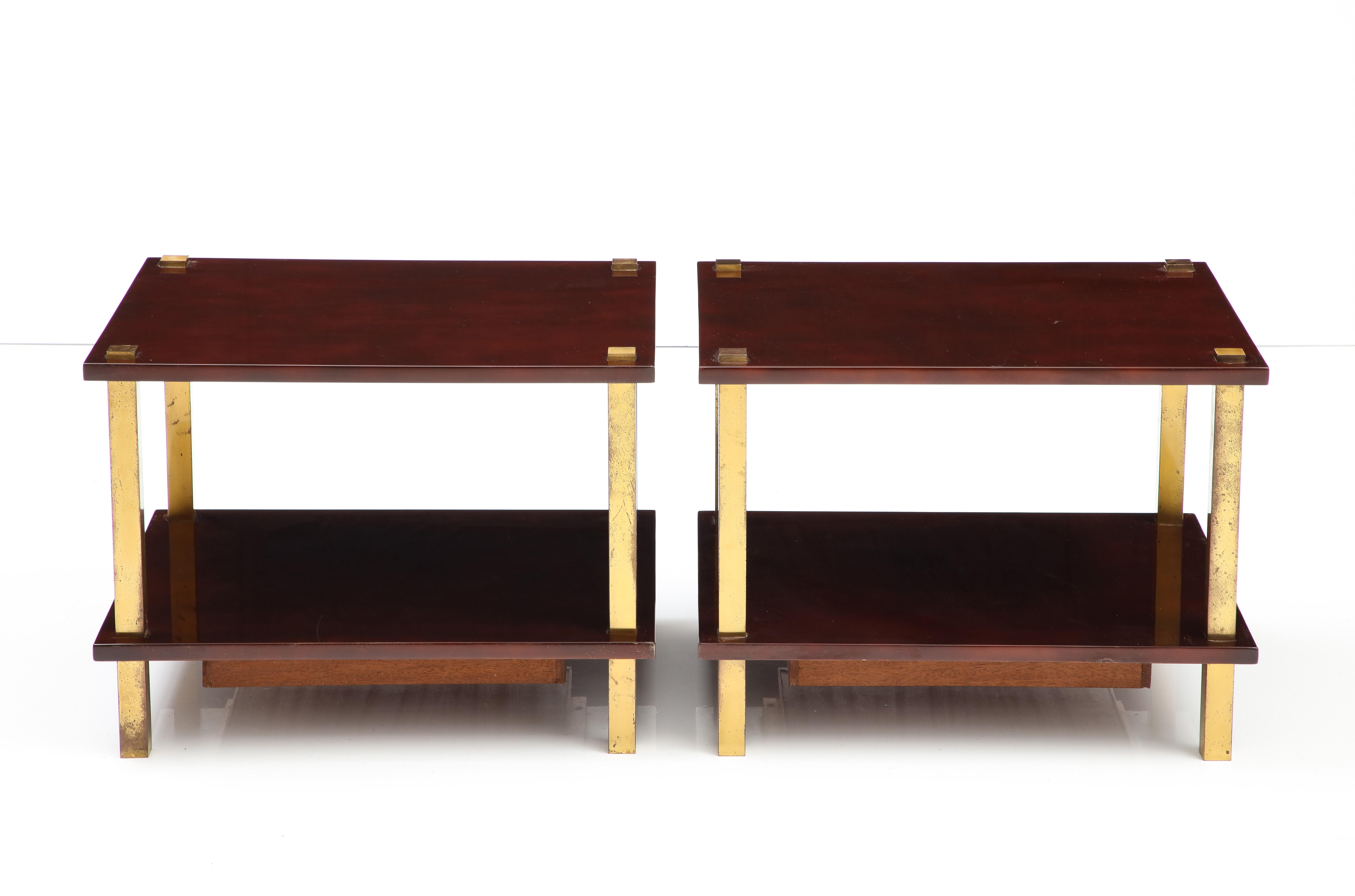Chic Pair French Lacquered Wood and Gilt Bronze Side Tables 4