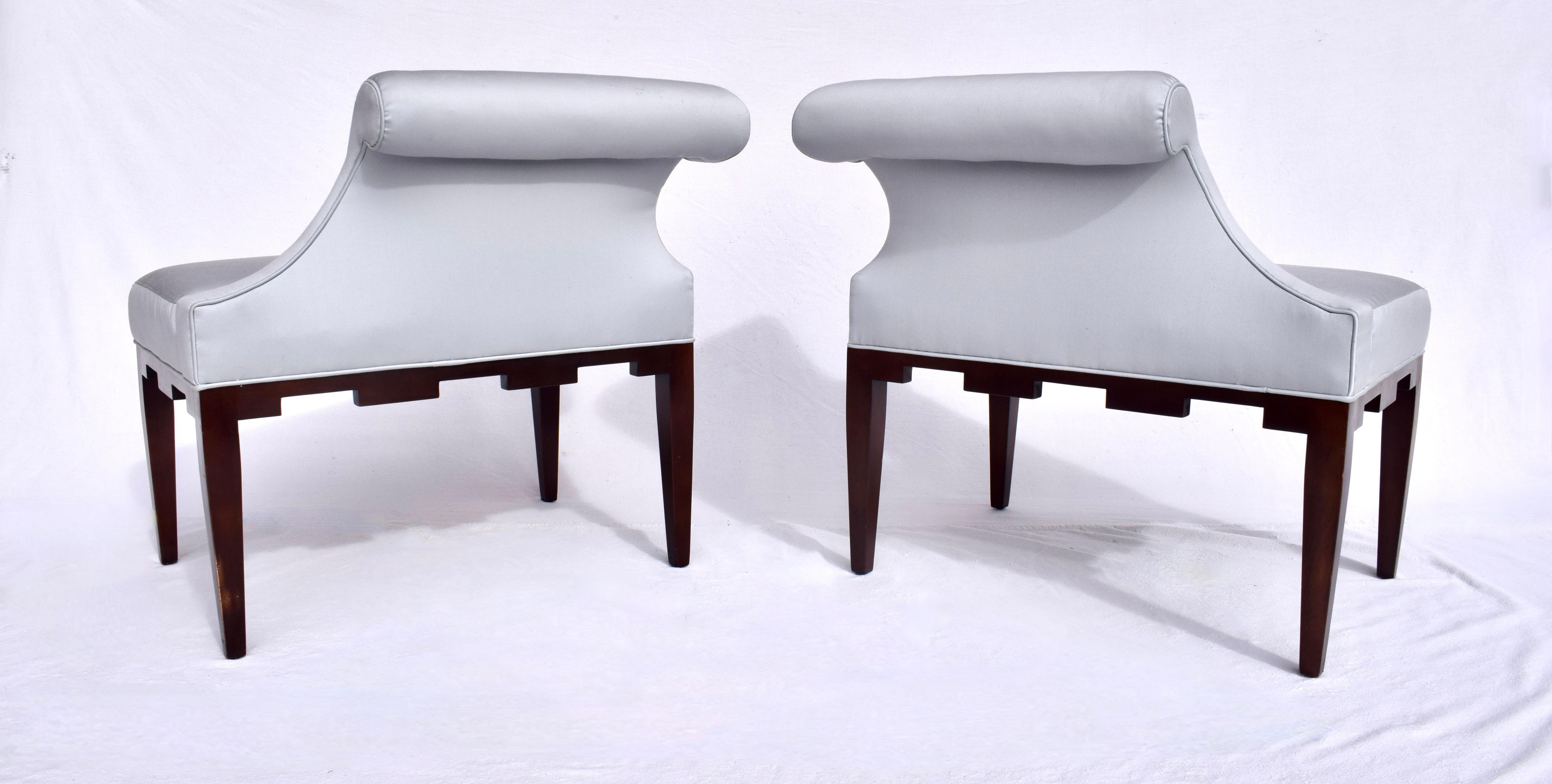 Walnut Baker Left & Right Castle Corner Chairs For Sale