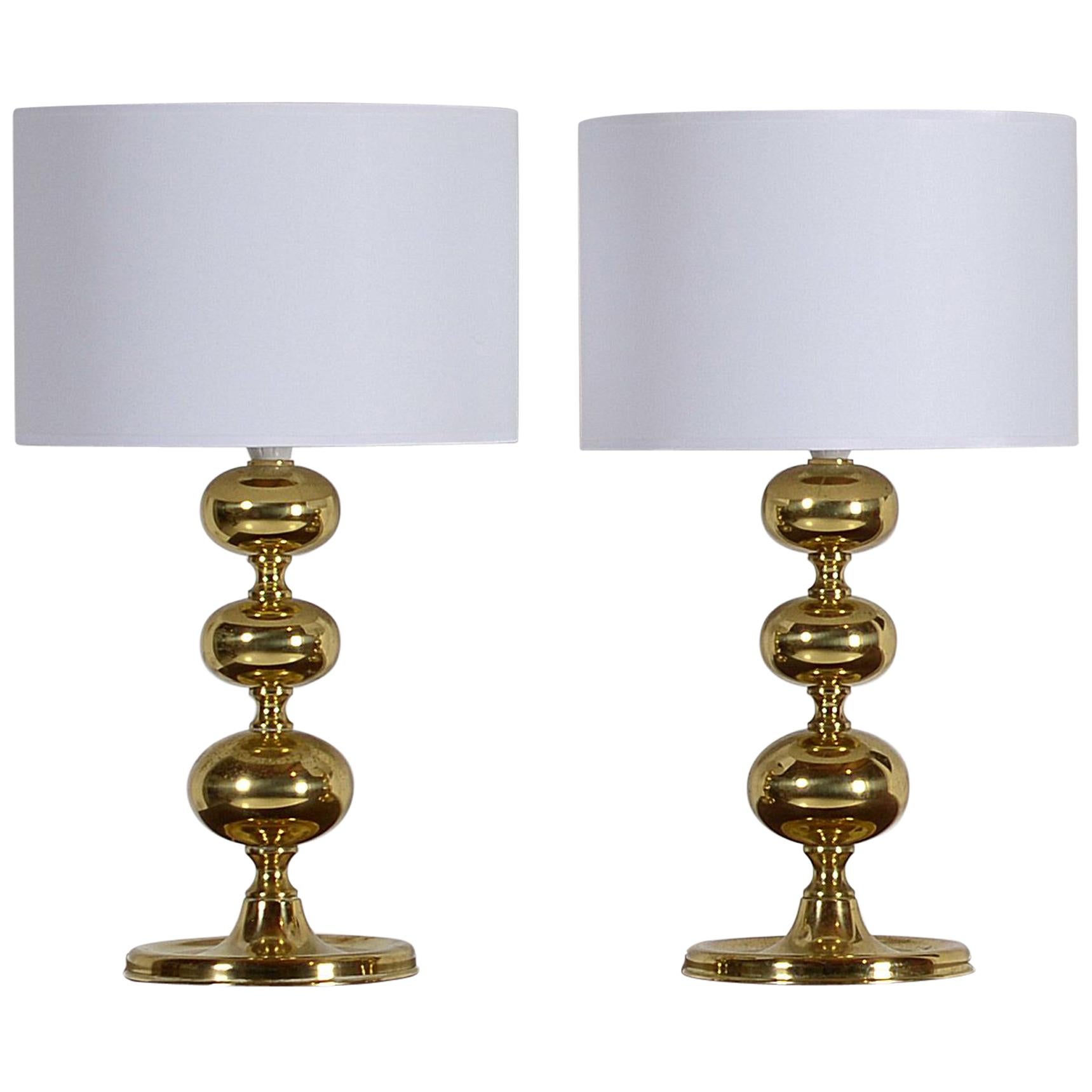 Chic Pair of Brass Table Lamps, Sweden, 1960s
