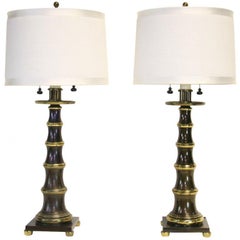 Chic Pair of Bronze and Brass Faux Bamboo Lamps
