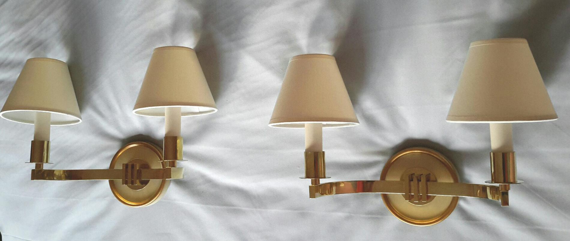 Gilt Chic Pair of Bronze French Mid-Century Modern Wall Sconces, 1950
