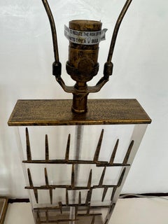 Chic Pair of Bruno Lucite and Metal Mid Century Modern Table Lamps