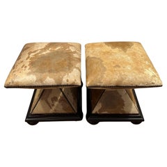 Chic Pair of Cowhide Hourglass Shaped Ottomans by Baker