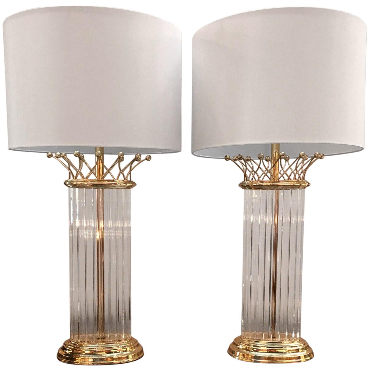 Chic Pair of Crystal Chapman Lamps