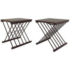 Chic Pair of Danish Folding Teak Tray Top Side Tables End Tables