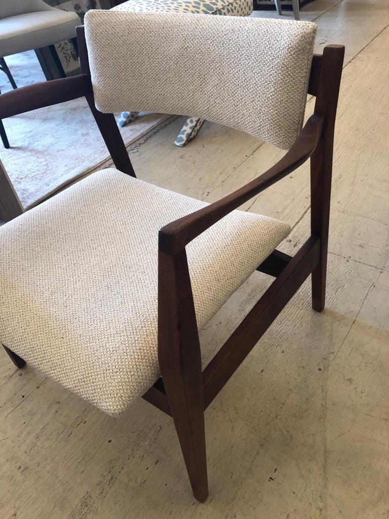 Chic Pair of Danish MidCentury Modern Teak and Upholstered Arm Chairs