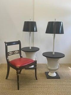 Chic Pair of Dorothy Draper Style Urn Base Floor Lamp Side Tables