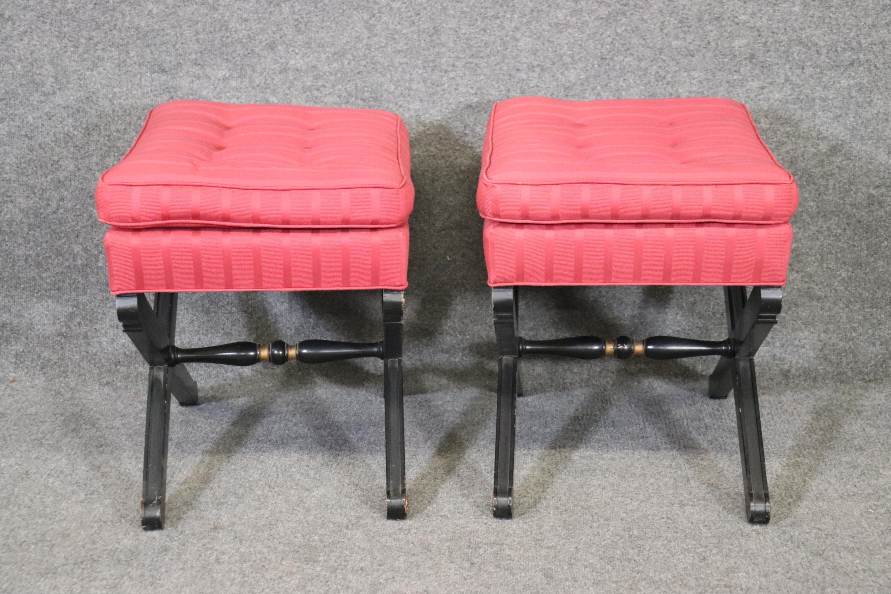 Chic Pair of Ebonized Gilded French Directoire Louis XVI Benches Stools 3