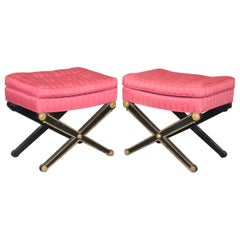 Chic Pair of Ebonized Gilded French Directoire Louis XVI Benches Stools