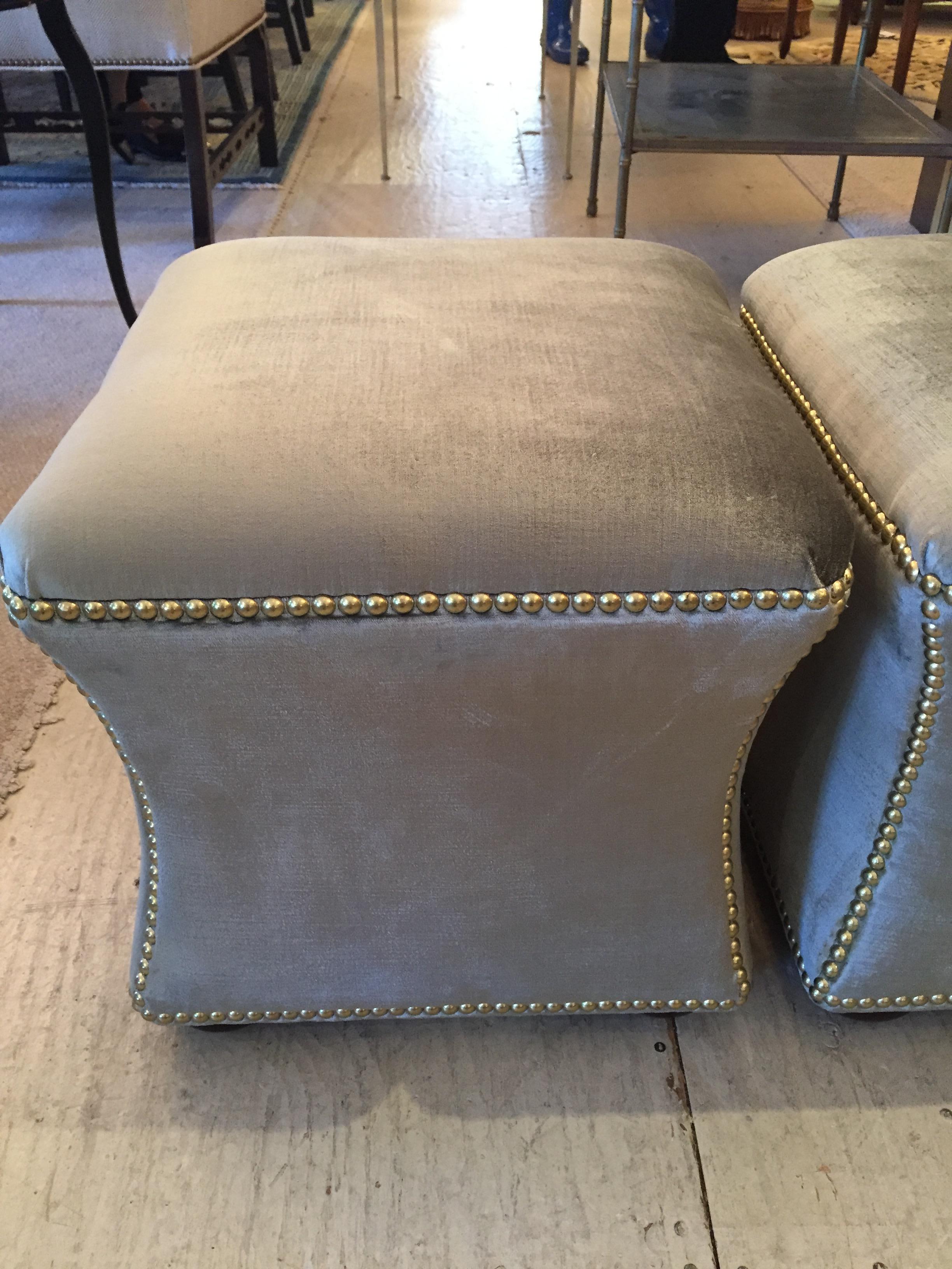 Contemporary Chic Pair of Elegant Hourglass Shaped Silk Velvet Ottoman Stools